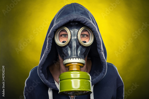 woman wearing a gas mask