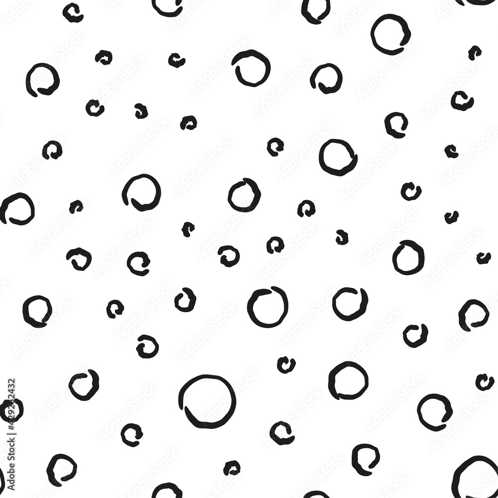 Doodle circles seamless pattern. Monochrome hand drawn texture background.
