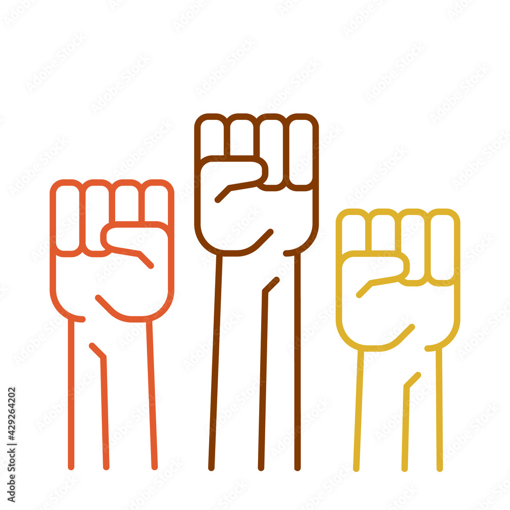 Obraz premium Three raised hands vector illustration.