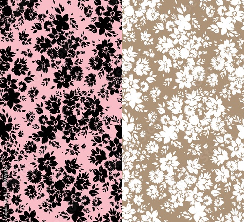 Set of two hand-drawn botanical seamless patterns. vector
