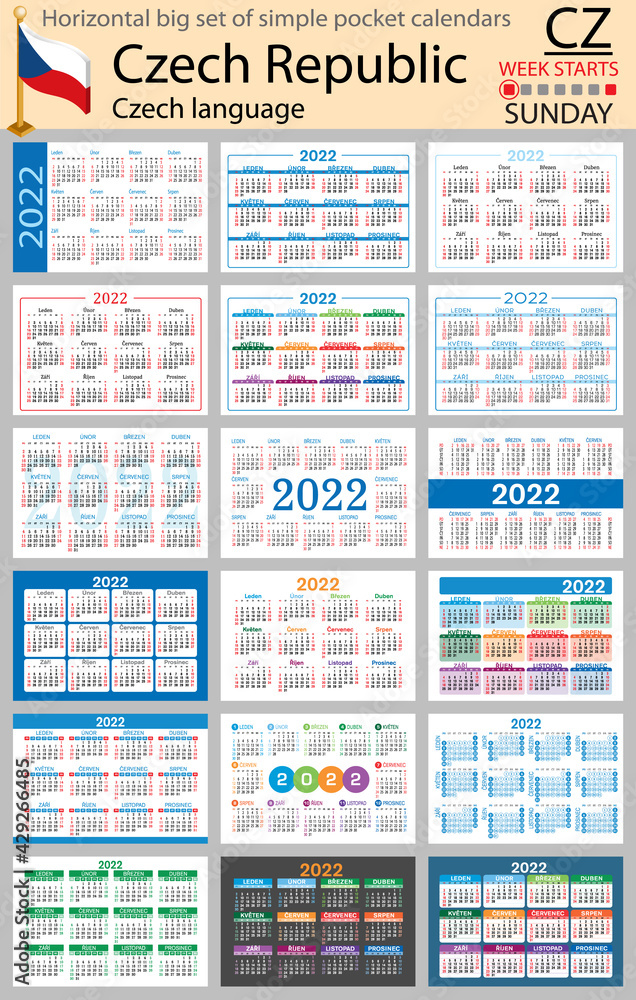 Czech horizontal pocket calendars for 2022. Week starts Sunday Czech horizontal pocket calendars for 2022. Week starts Sunday