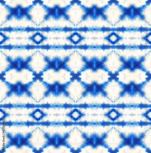 Blue Japanese Tie-Dye Watercolor Seamless Pattern. Natural Geometric Female Winter Pattern. Grunge Paint Brush Oriental Teal. Watercolor Brush Paint. Geometric Hand Painted Fabric Texture.