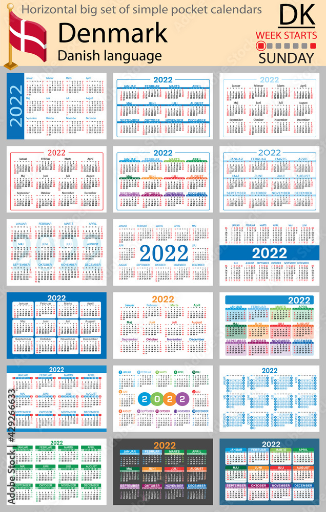 Denmark horizontal pocket calendars for 2022. Week starts Sunday Denmark horizontal pocket calendars for 2022. Week starts Sunday