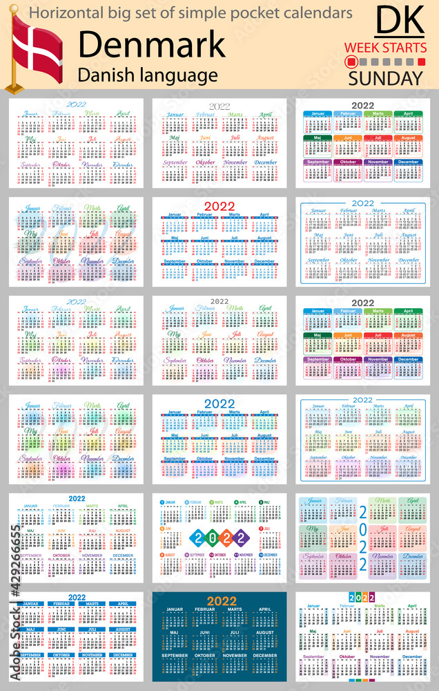 Denmark horizontal pocket calendars for 2022. Week starts Sunday Denmark horizontal pocket calendars for 2022. Week starts Sunday