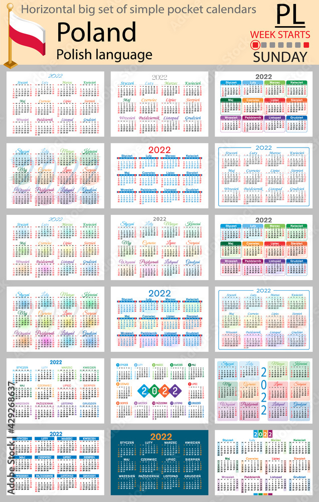 Polish horizontal pocket calendars for 2022. Week starts Sunday Polish horizontal pocket calendars for 2022. Week starts Sunday