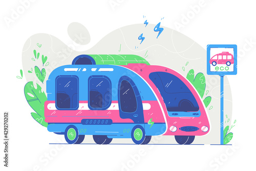 Modern electric bus at stop