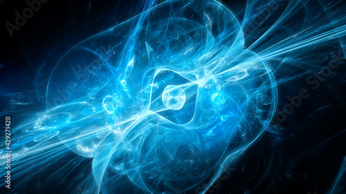 Blue glowing quasar in space abstract background photo