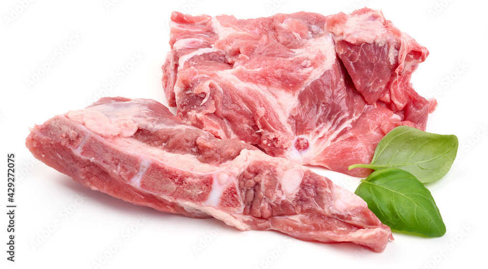 Raw pork meat, isolated on white background. High resolution image