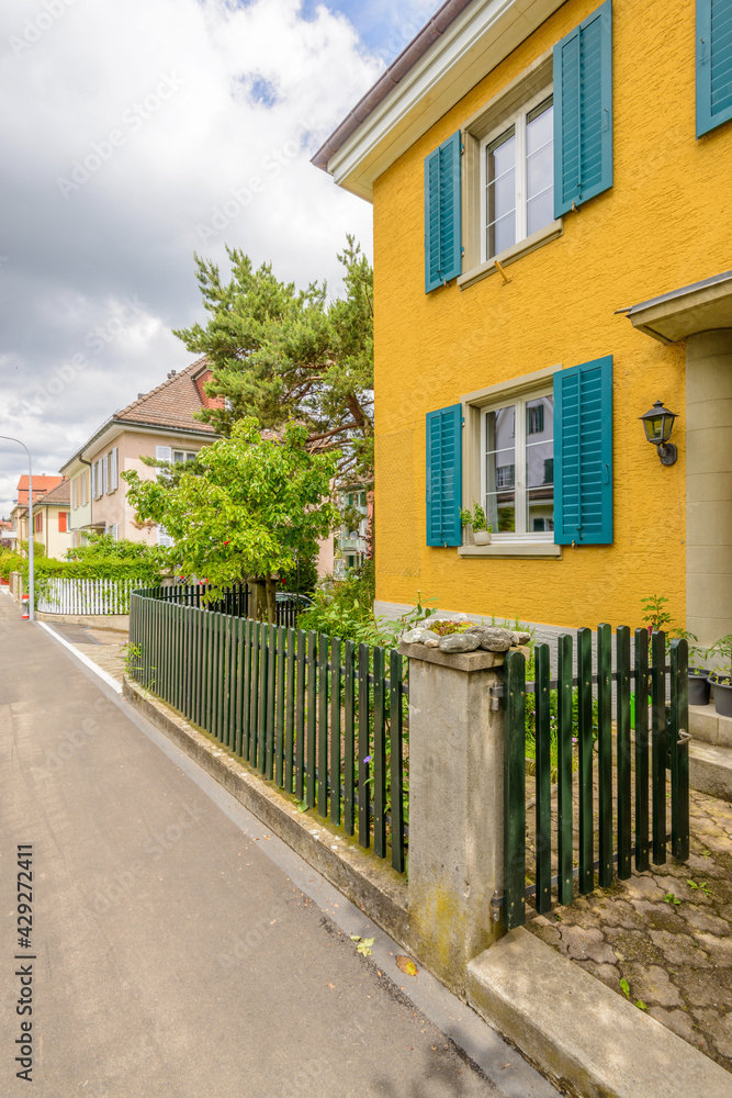 A perfect neighborhood. Houses in suburb at Spring in the Zurich, Switzerland. A perfect neighborhood. Houses in suburb at Spring in the Zurich, Switzerland.