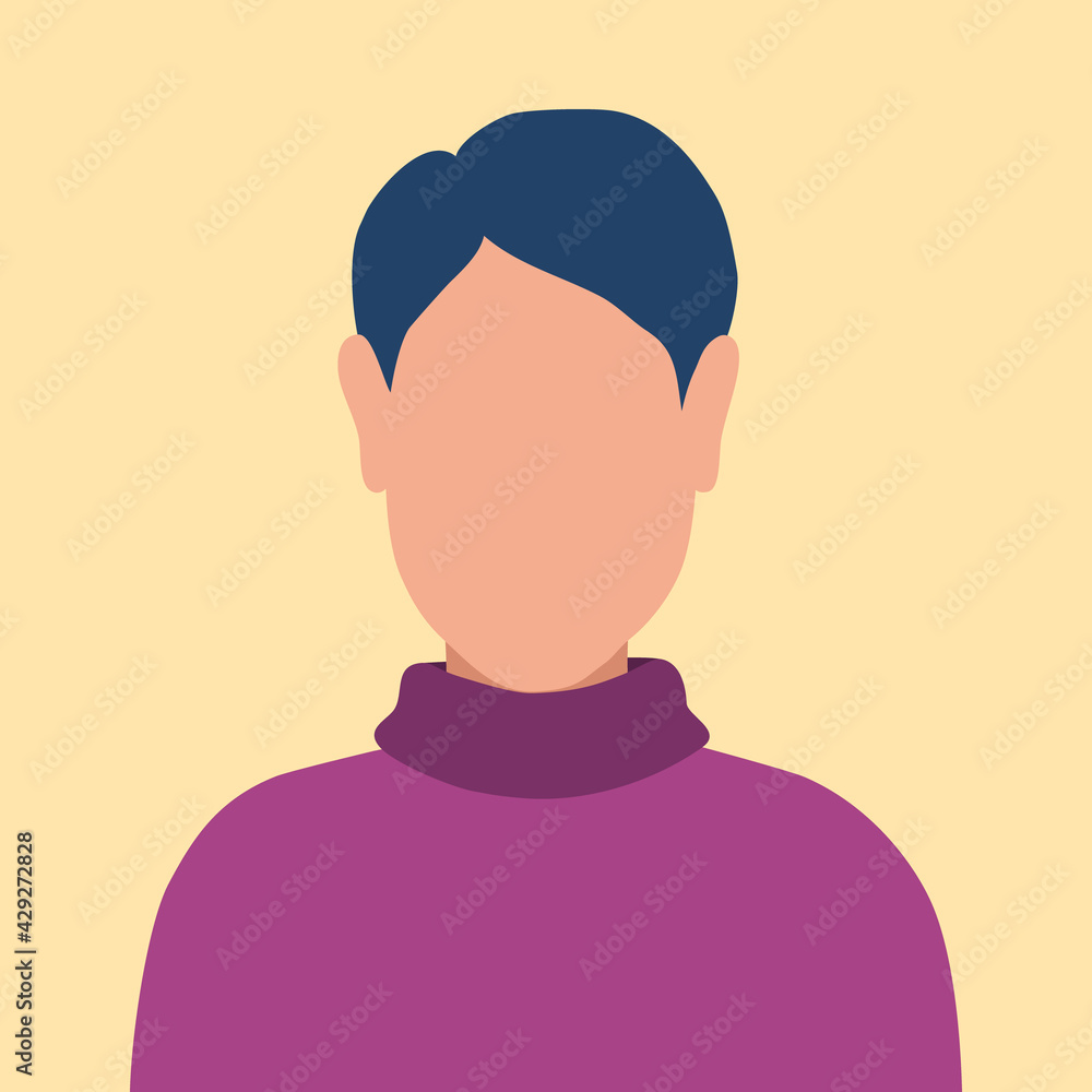 Hand drawn vector illustration of a man in sweater, isolated on yellow background. Simple male avatar, flat cartoon style. Hand drawn vector illustration of a man in sweater, isolated on yellow background. Simple male avatar, flat cartoon style.