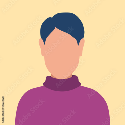 Hand drawn vector illustration of a man in sweater, isolated on yellow background. Simple male avatar, flat cartoon style.