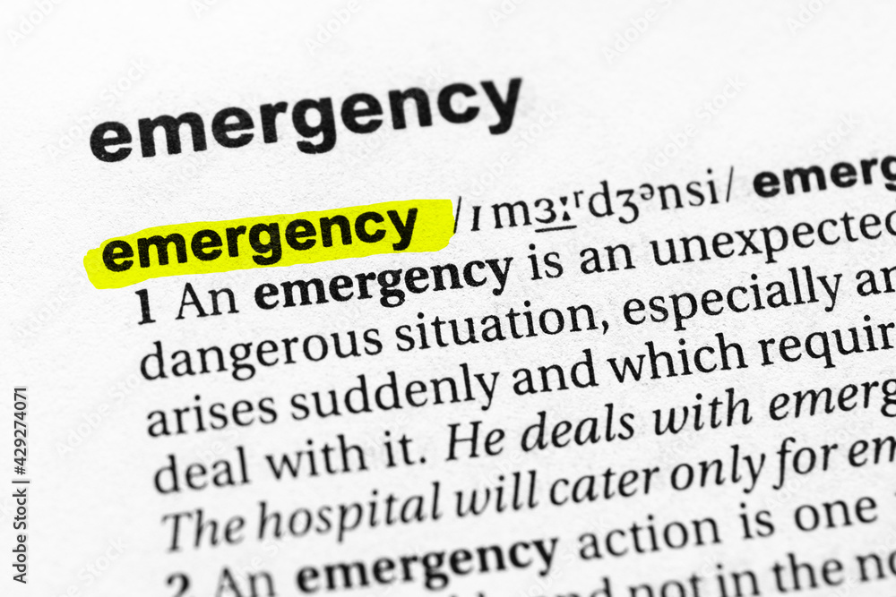 Highlighted word emergency concept and meaning Highlighted word emergency concept and meaning