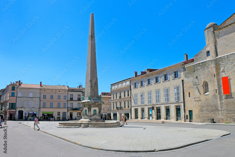 Arles, the Roman Obelisk on Republic Square, Provence, France