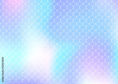 Holographic mermaid background with gradient scales.