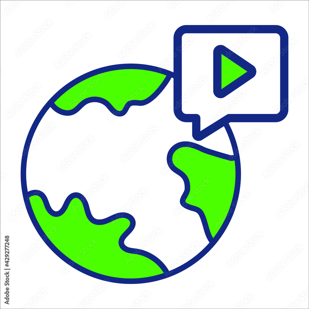 global video flat line icon modern illustration global video flat line icon modern illustration