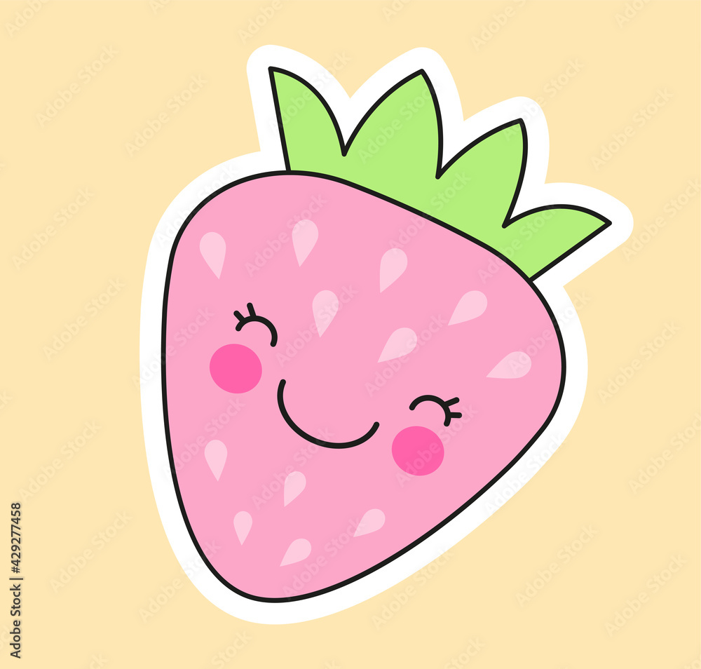 Cute fashion patch of pink strawberry with smiling face Cute fashion patch of pink strawberry with smiling face