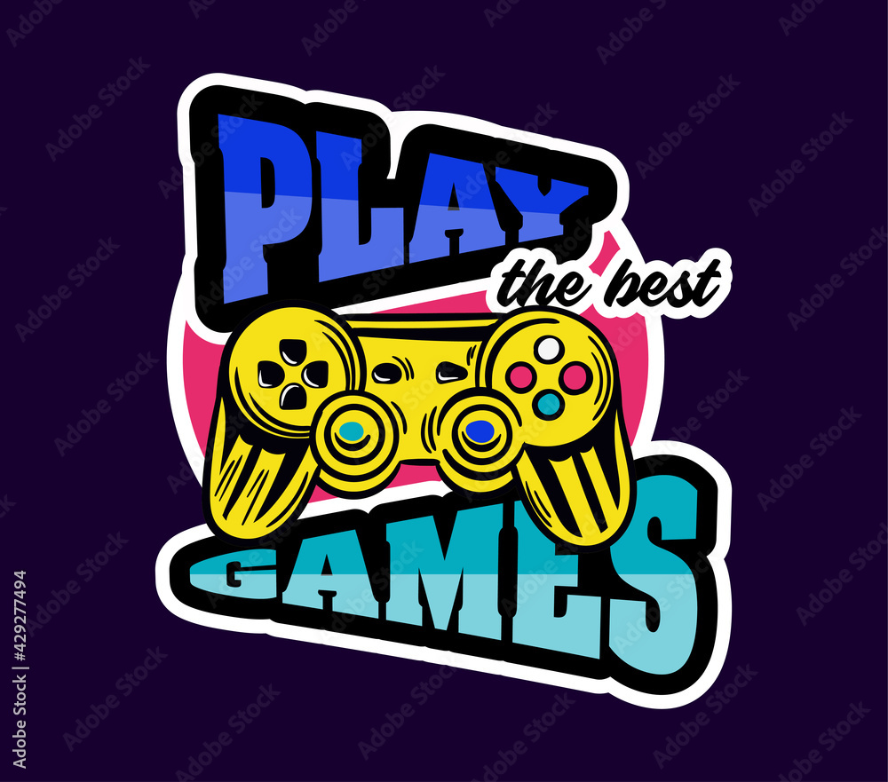Cute game logo patch with play games lettering next to gamepad