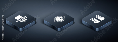 Set Isometric Gas boiler, Rubber gloves and Water meter icon. Vector