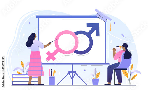 Young female character is attending sex education class