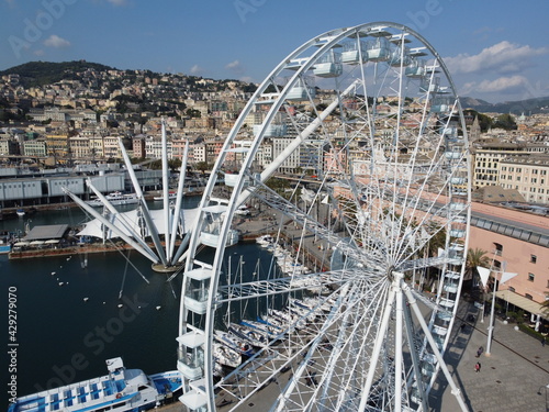 fotografia aerea del porto antico di Genova in Liguria immagine scattata col drone photo