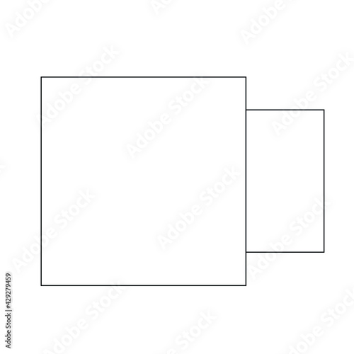 Symbol for packaging equipment (shrink wrapping equipment), consisting of a square and a rectangle in black on a white background