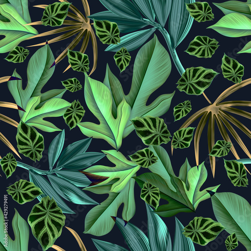 Seamles Leaves Pattern In Elegant Style. Palm leaves background. Tropical palm leaves, jungle leaves seamless floral pattern background © Natalia @themishaart
