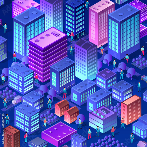 The night smart city people background 3D future