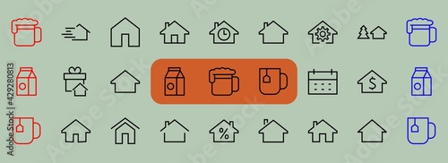 Simple set of line vector home icons. Contains house symbols at interest, infuse house and more. Editable stroke. 480x480 pixels perfect