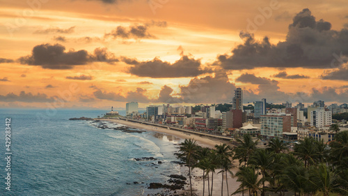 Aerial photo of Barra beach in Salvador Bahia Brazil