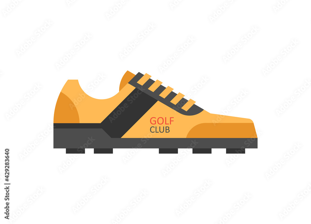 Golf Shoes. Golfer sports equipment. flat style. isolated on green background