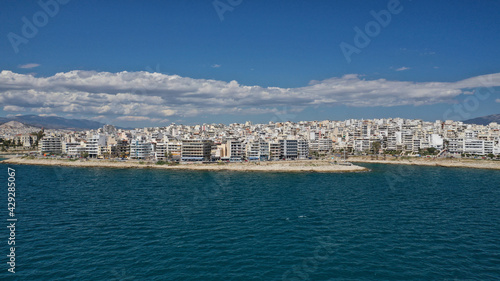 Aerial drone photo of famous seaside area of urban dense populated Piraeus - Piraiki, Attica, Greece © aerial-drone