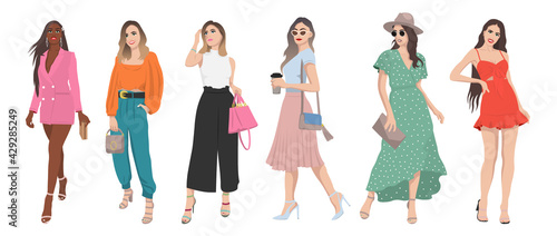 Set of women dressed in stylish trendy summer spring clothes 2021 - fashion street style