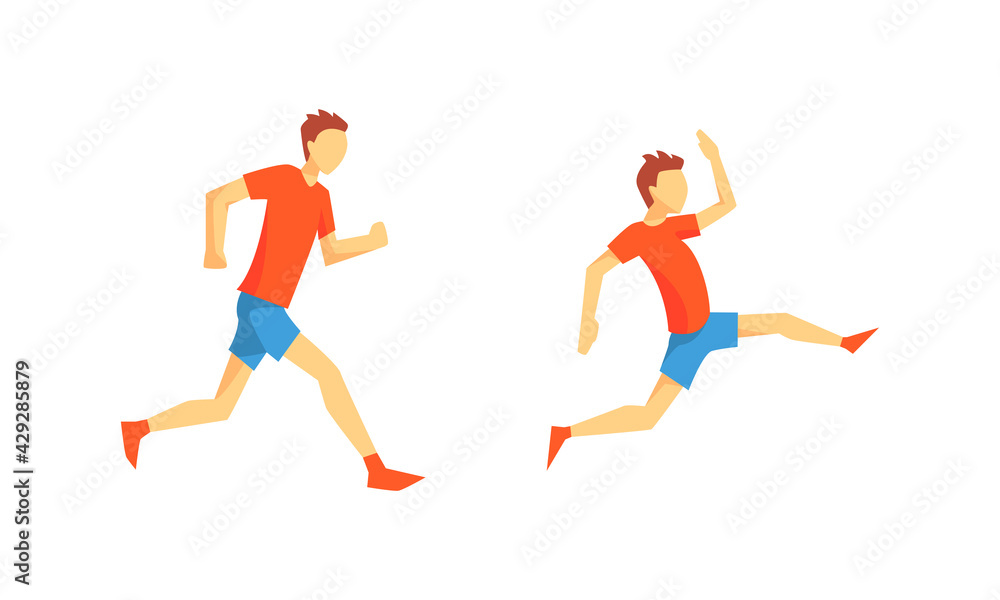 Young Male Running Marathon Sprinting Forward Vector Set