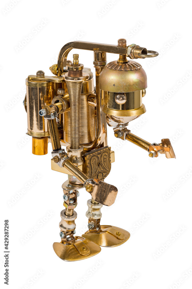 Steampunk robot. Cyberpunk style. Chrome and bronze parts. Steampunk robot. Cyberpunk style. Chrome and bronze parts.