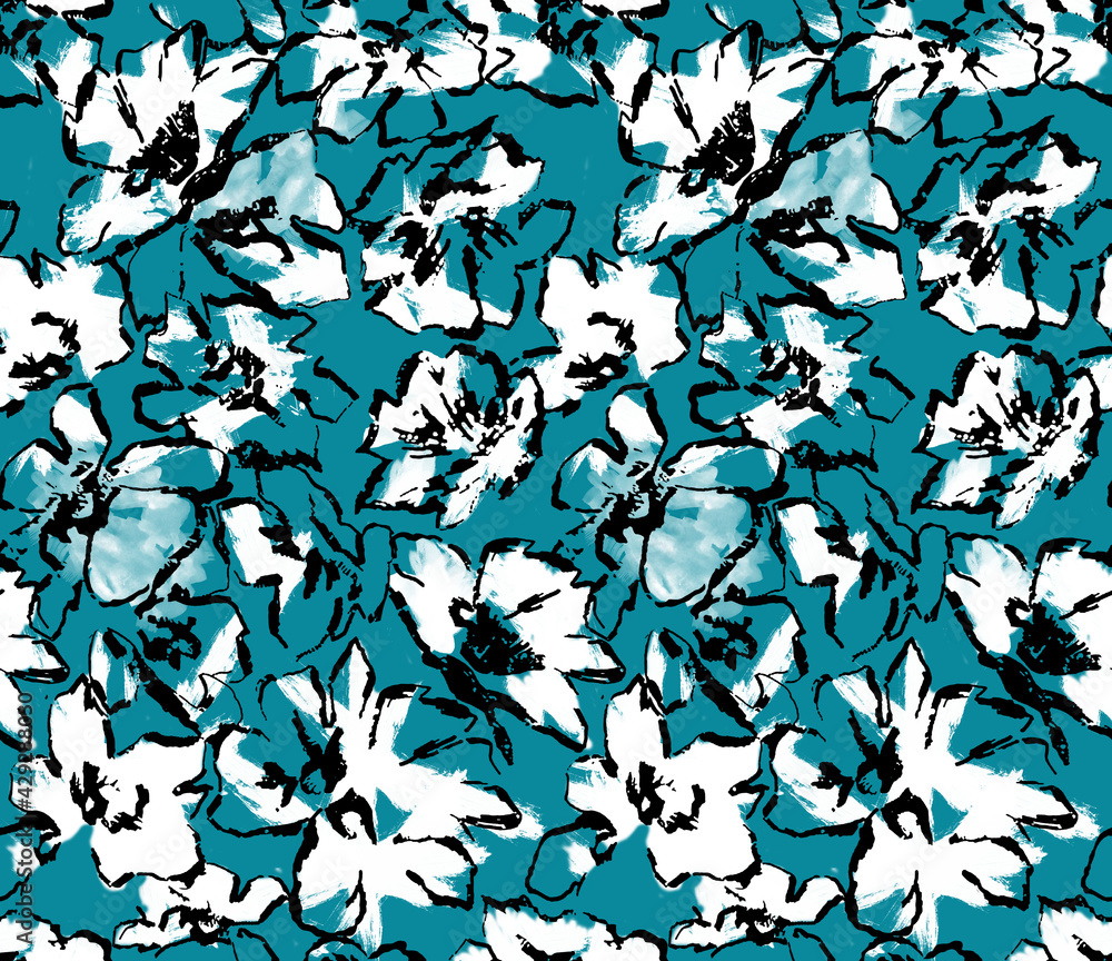 Seamless abstract flowers pattern, floral print. Seamless abstract flowers pattern, floral print.