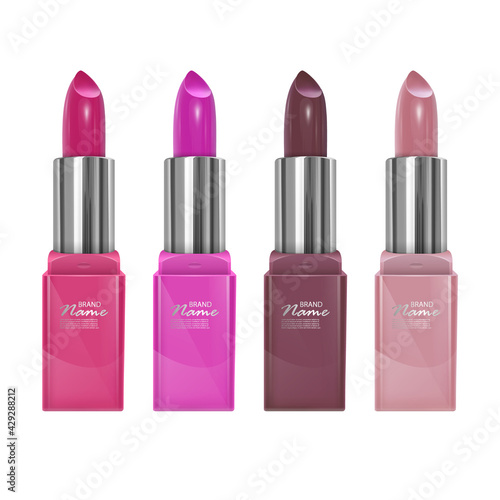 Set of color lipsticks. Red lipstick, Realistic lipstick isolated on white background