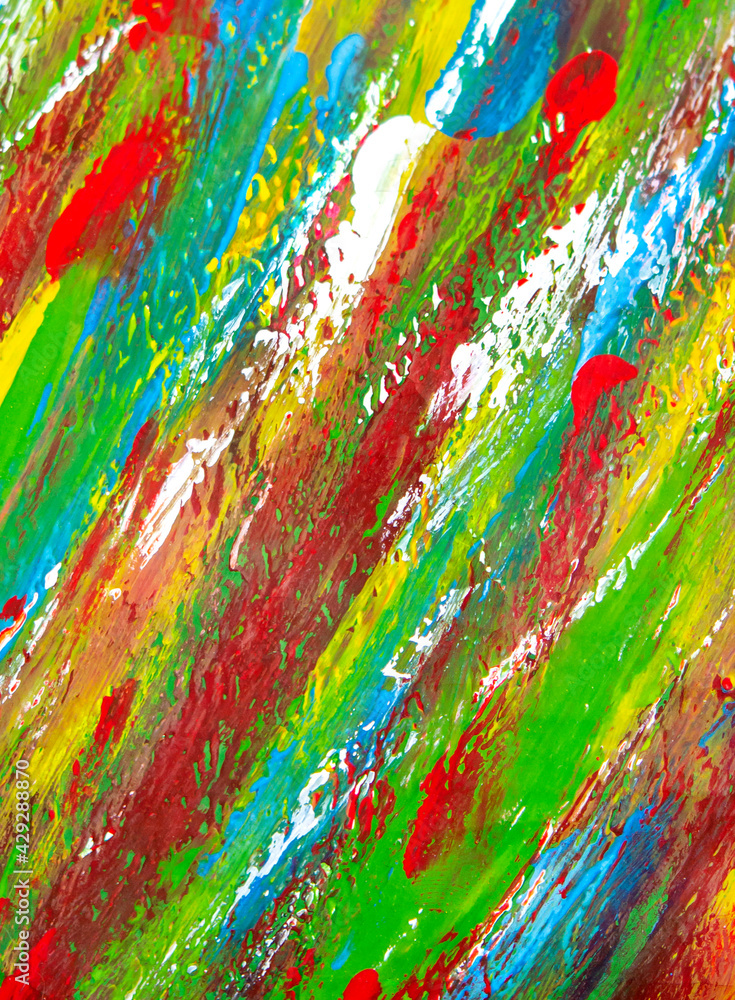 Background from different strokes of red, yellow, green, white and blue paint