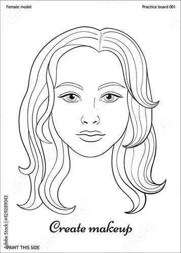 Vector drawing woman face. Template for face art, makeup, coloring book, and print ads for massage, barbershop, beauty salon.