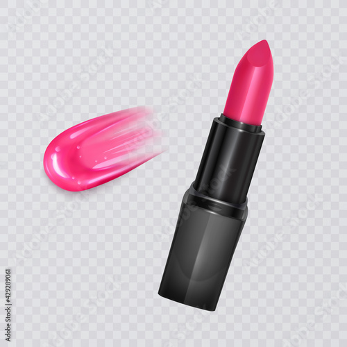 Realistic lipstick and liquid lipstick on transparent background, bright pink lipstick