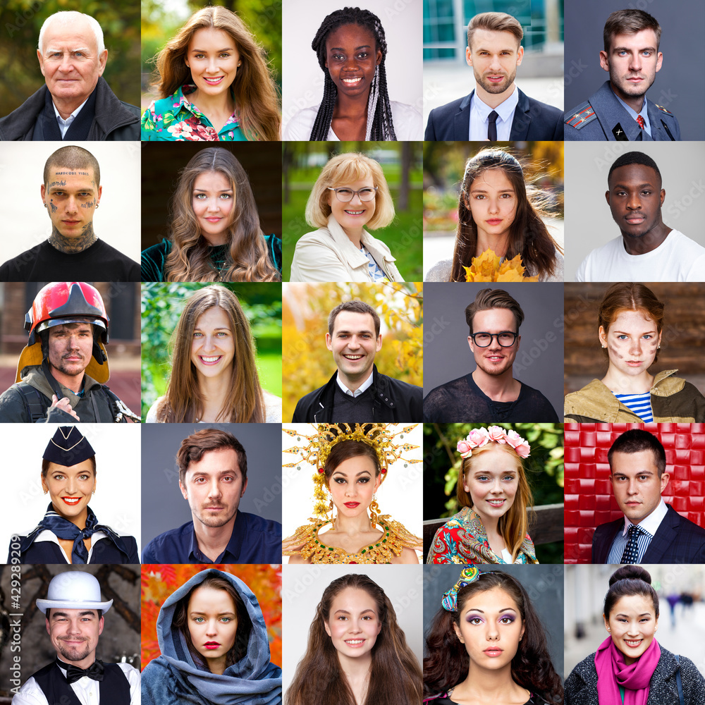 Collage of happy people of different ages and nationalities Collage of happy people of different ages and nationalities