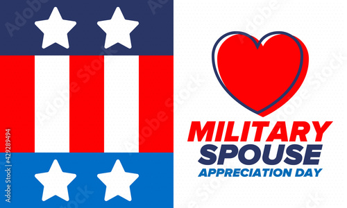 Military Spouse Appreciation Day. Celebrated in the United States. National Day recognition of the contribution, support and sacrifice of the spouses of the Armed Forces. Poster, card, banner. Vector