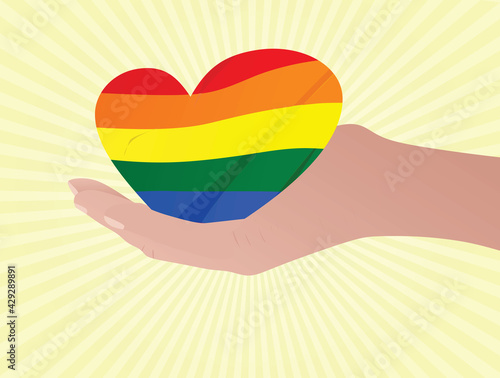 Hand hold LGBT heart. vector illustration