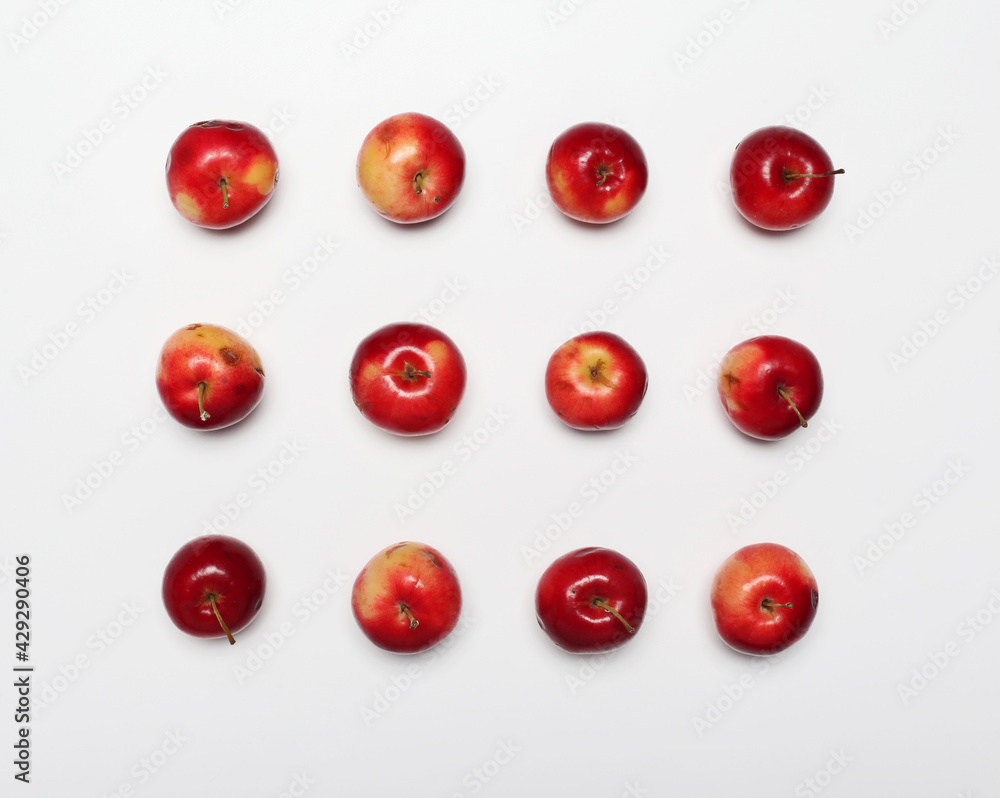 Many different scattered apples isolated on a white background Many different scattered apples isolated on a white background
