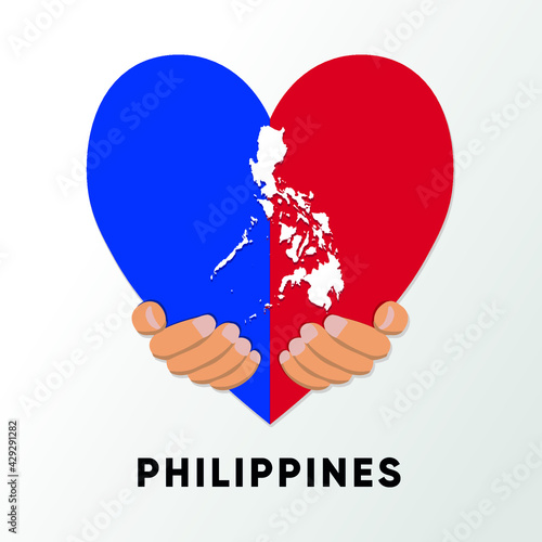 Fototapeta Naklejka Na Ścianę i Meble -  Philippines Map in heart shape hold by hands vector illustration design