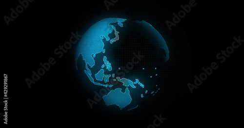 Global Communication Concept, The Earth Rotating With Node And Line connection. Futuristic And Technology Concepts. The Blue Marble. Earth Rotating Animation Social Future Technology Abstract.