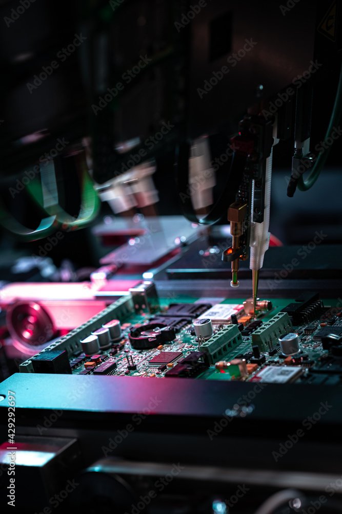 Fotografie Automatic machine for diagnostics of electronic boards, production