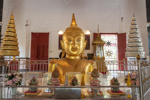 Half big golden Buddha statues in Wat Phra Tong, Called 