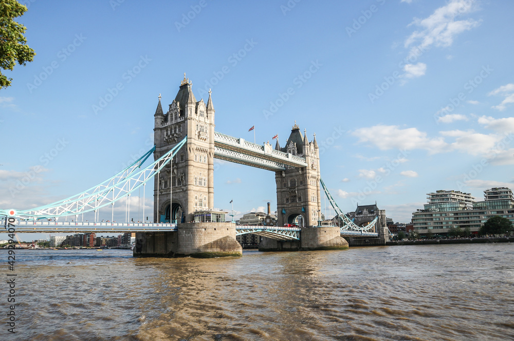 Obraz premium One of the most popular London city architectural attractions, the Tower Bridge crossing Thames river