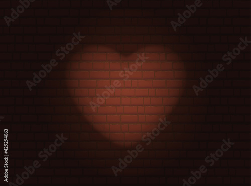 Heart wall. Spotlight of a heart on a brick wall. Vector illustration.
 photo