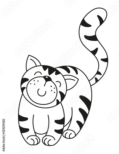 Vector illustration of cartoon smiling cat.